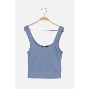 Trendyol Blue Square Neck Crop Knitted Blouse
