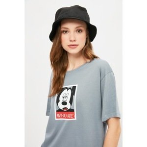 Trendyol Gray Mickey Mouse Licensed Printed Boyfriend Knitted T-Shirt