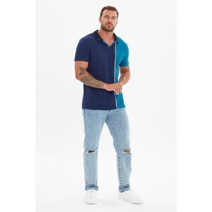 Trendyol Navy Blue Men's Slim Fit Short Sleeve Paneled Polo Neck T-shirt