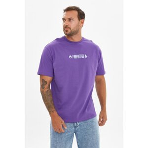 Trendyol Purple Men's Relaxed Fit Crew Neck Short Sleeve Printed T-Shirt