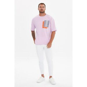 Trendyol Lilac Men's Oversized Short Sleeve Printed T-Shirt with Pocket Printed 100% Cotton