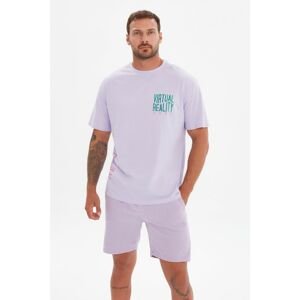 Trendyol Lila Men's Wide Cut Crew Neck Short Sleeve Printed T-Shirt