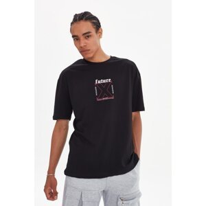 Trendyol Black Men's Wide Fit Short Sleeve Printed T-Shirt