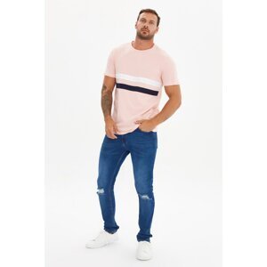 Trendyol Pink Men's Regular Fit Colorful Striped Detailed Short Sleeve T-Shirt