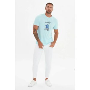 Trendyol Light Blue Men's Slim Fit Short Sleeve Motorcycle Printed T-Shirt