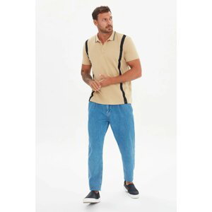 Trendyol Beige Men's Slim Fit Short Sleeve Striped Detailed Polo Neck T-shirt