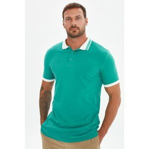 Trendyol Green Men's Slim Fit Short Sleeve Contrast Neck Detailed Polo Neck T-shirt