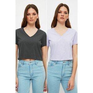 Trendyol Anthracite-Lilac Knitted T-Shirt