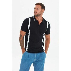 Trendyol Black Men's Slim Fit Short Sleeve Striped Detailed Polo Neck T-shirt