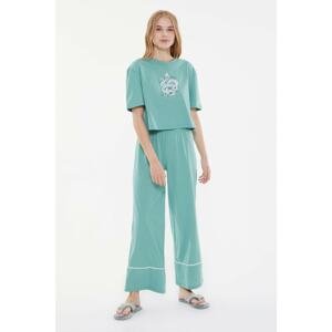 Trendyol Green Printed Knitted Pajamas Set