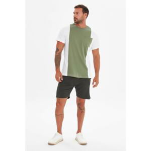 Trendyol Khaki Men's Regular Fit Short Sleeve Paneled T-Shirt