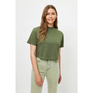 Trendyol Khaki 100% Organic Cotton Crop Knitted T-Shirt