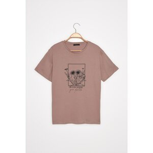Trendyol Mink Printed Boyfriend Knitted T-Shirt