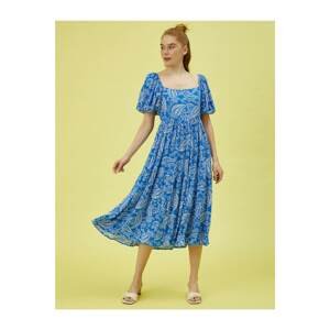 Koton Women's Blue Patterned Short Sleeve Dress
