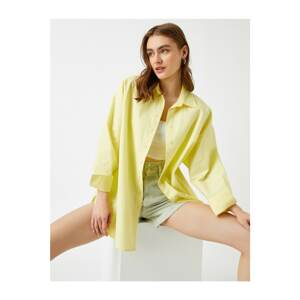 Koton Women's Yellow Oversize Cotton Shirt