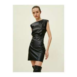 Koton Women's Black Leather Look Sleeveless Dress