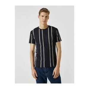 Koton Men's Black Cotton Striped Short Sleeve Crew Neck T-Shirt