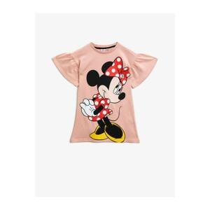 Koton Girl's Pink Minnie Mouse Licensed Printed Cotton Short Sleeve Dress