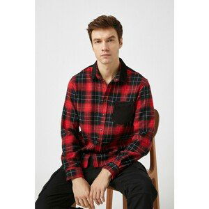 Koton Men's Red Plaid Pocket Classic Collar Shirt