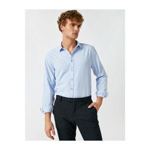 Koton Men's Blue Classic Collar Long Sleeve Basic Shirt