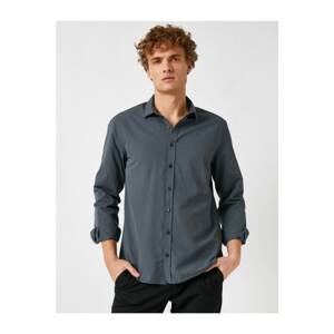 Koton Men's Gray Classic Collar Long Sleeve Basic Poplin Fabric Shirt