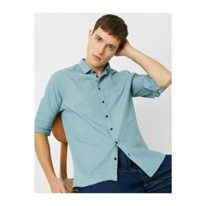 Koton Men's Green Classic Collar Cotton Long Sleeve Shirt