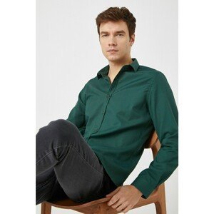 Koton Men's Green Classic Collar Long Sleeve Basic Shirt