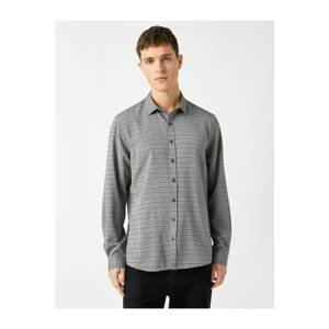 Koton Men's Black Classic Collar Striped Long Sleeve Shirt