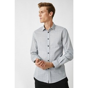 Koton Men's Black Striped Patterned Classic Collar Long Sleeve Shirt