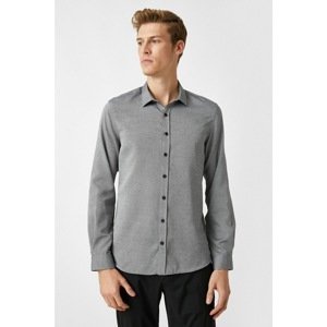 Koton Men's Black Classic Collar Long Sleeve Patterned Shirt