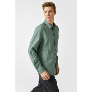 Koton Men's Green Slim Fit Classic Collar Long Sleeve Shirt