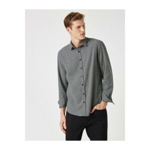 Koton Men's Gray Cotton Classic Collar Long Sleeve Shirt
