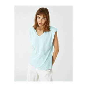 Koton Women's Blue Cotton Padded V-Neck T-shirt