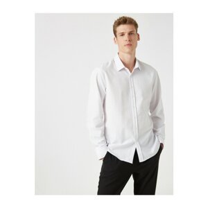 Koton Men's White Slim Fit Classic Collar Long Sleeve Shirt
