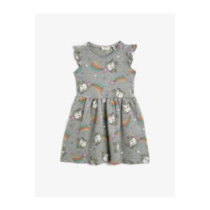 Koton Girl Unicorn Printed Ruffled Cotton Dress