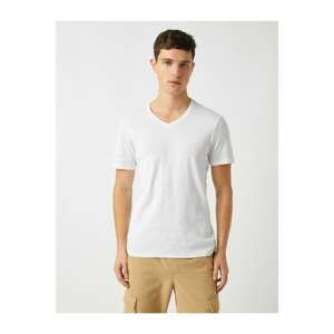 Koton Men's White Cotton V-Neck Basic Short Sleeve T-Shirt