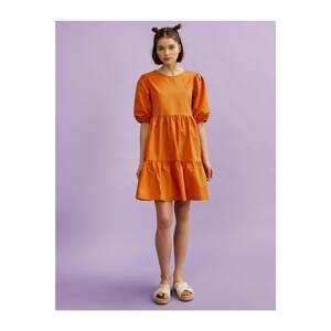 Koton Women's Orange Short Sleeve Cotton Poplin Dress