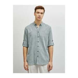 Koton Men's Green Classic Collar Long Sleeve Cotton Shirt
