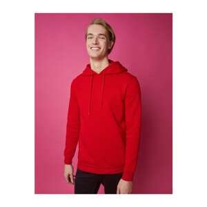 Koton Men's Red Hooded Long Sleeve Sweatshirt