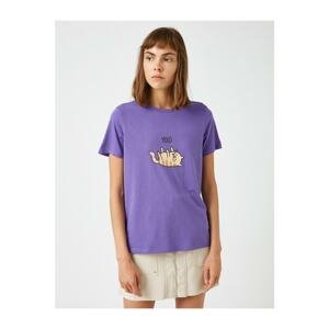 Koton Women's Purple Cotton Crew Neck Letter Printed T-Shirt