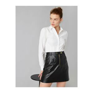 Koton Women's White Leather Look Pocket Zippered Mini Skirt