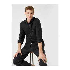 Koton Men's Black Slim Fit Classic Collar Long Sleeve Shirt