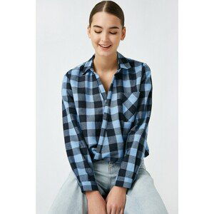 Koton Women's Blue Plaid Crop Shirt