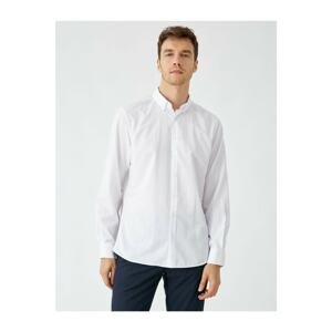 Koton Men's White Poplin Fabric Classic Collar Basic Long Sleeve Shirt