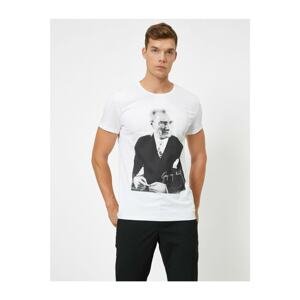 Koton Men's White Atatürk Short Sleeve Cotton T-Shirt