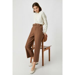 Koton Women's Brown Wide Leg Belted Trousers