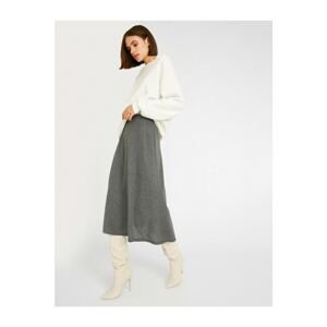 Koton Women's Gray High Waist Midi Skirt