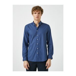 Koton Men's Navy Blue Classic Collar Long Sleeve Printed Shirt