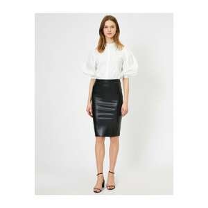Koton Women's Black Leather Look Skirt