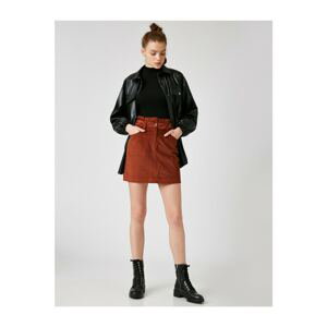 Koton Women's Brown High Waist Corduroy Mini Skirt